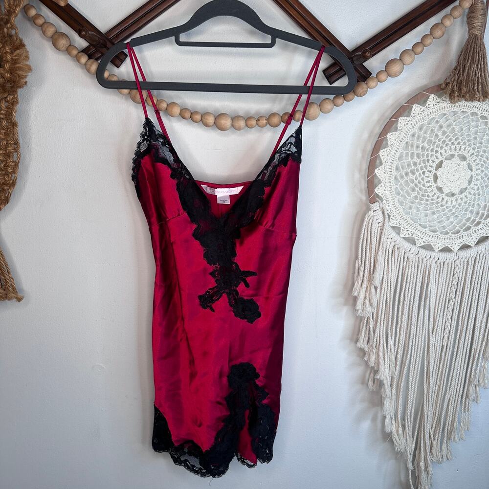 Victoria's Secret Red Satin Black Lace Nightie